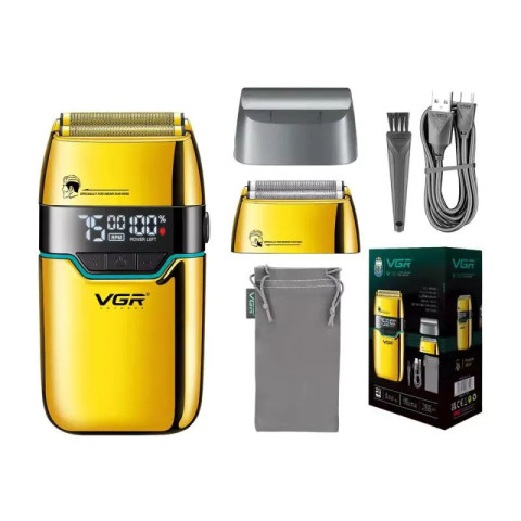 Чоловіча електробритва VGR V-350 Gold, 2 сітки, 2 насадки, LED, USB-C, 3 швидкості