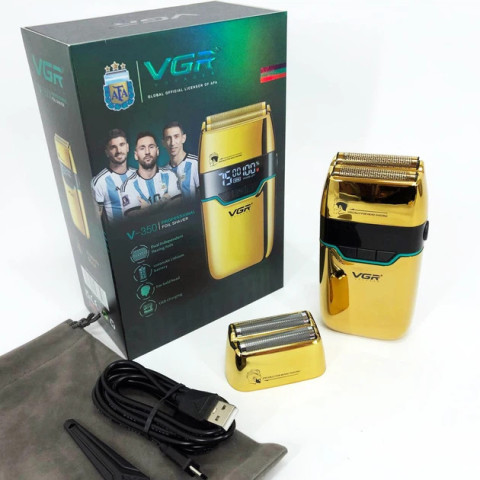 Чоловіча електробритва VGR V-350 Gold, 2 сітки, 2 насадки, LED, USB-C, 3 швидкості