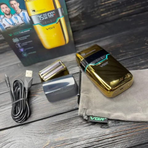 Чоловіча електробритва VGR V-350 Gold, 2 сітки, 2 насадки, LED, USB-C, 3 швидкості