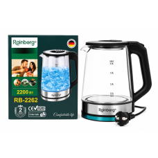 Електрочайник Rainberg RB-2262, скляний з LED-підсвічуванням, 2 л, 2200 Вт