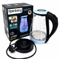 Електрочайник Rainberg RB-914, зі скляною колбою та прихованим нагрівачем, блакитний