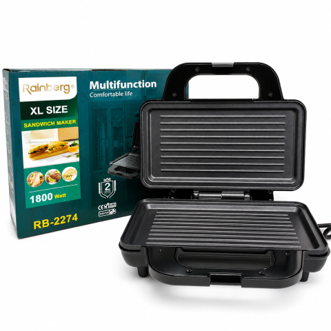 Електрогриль Rainberg RB-2274 1800 Вт, антипригарні пластини 29×23 см