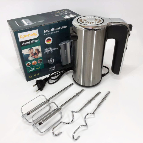 Міксер ручний Rainberg RB-1012 600 Вт, 5 швидкостей, Turbo, 4 насадки