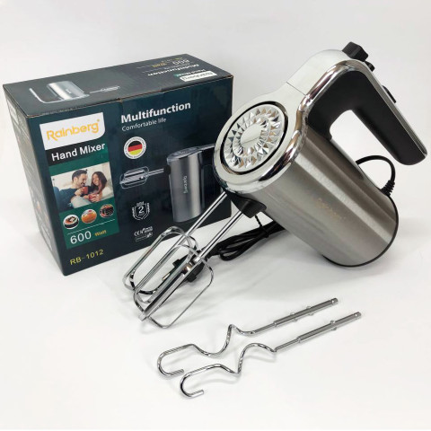 Міксер ручний Rainberg RB-1012 600 Вт, 5 швидкостей, Turbo, 4 насадки
