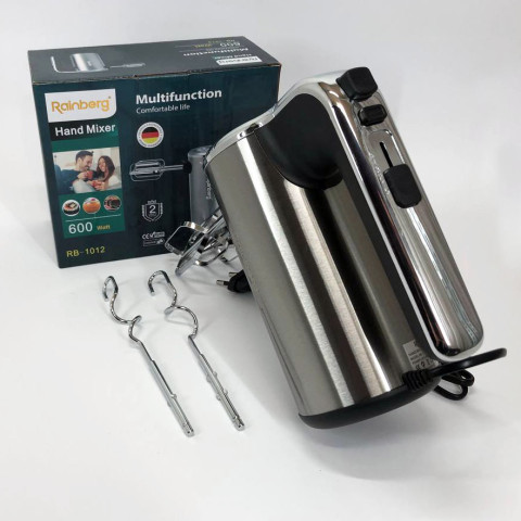 Міксер ручний Rainberg RB-1012 600 Вт, 5 швидкостей, Turbo, 4 насадки