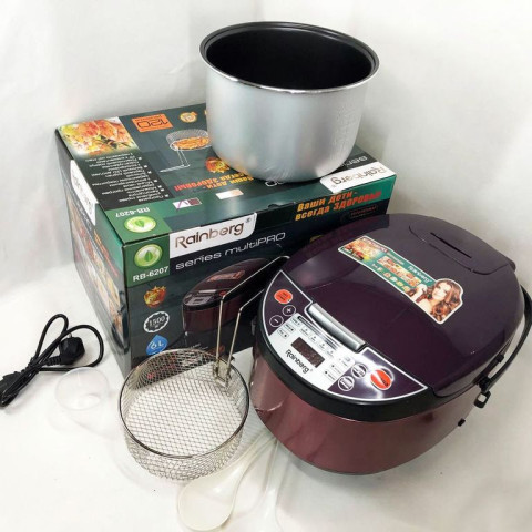 Мультиварка з фритюрницею Rainberg RB-6207 6 л 1500 Вт, 12 програм, коричнева