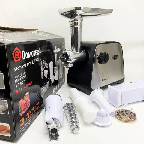 М’ясорубка Domotec MS-2027 3в1 4500 Вт з овочерізкою та реверсом