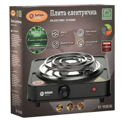Електроплита настільна BITEK BT-9085B 1000 Вт, 1 спіральна конфорка, 5 режимів, чорна