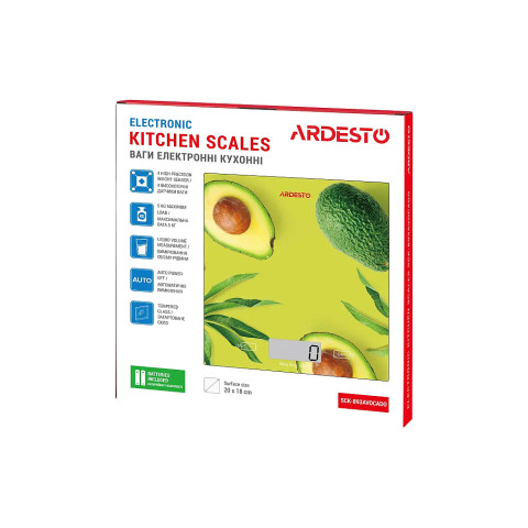 Кухонные электронные весы Ardesto SCK-893 Avocado до 5 кг, 1 г, стекло, LED