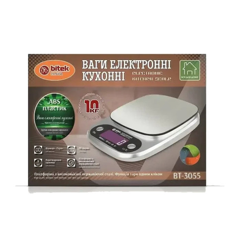 Весы кухонные электронные BITEK BT-3055 до 10 кг, шаг 1 г, LCD-подсветка