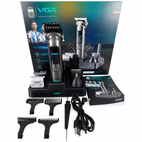 Тример для волосся і бороди VGR V-096 14-в-1, 14 насадок, LED-дисплей, IPX7, USB-C