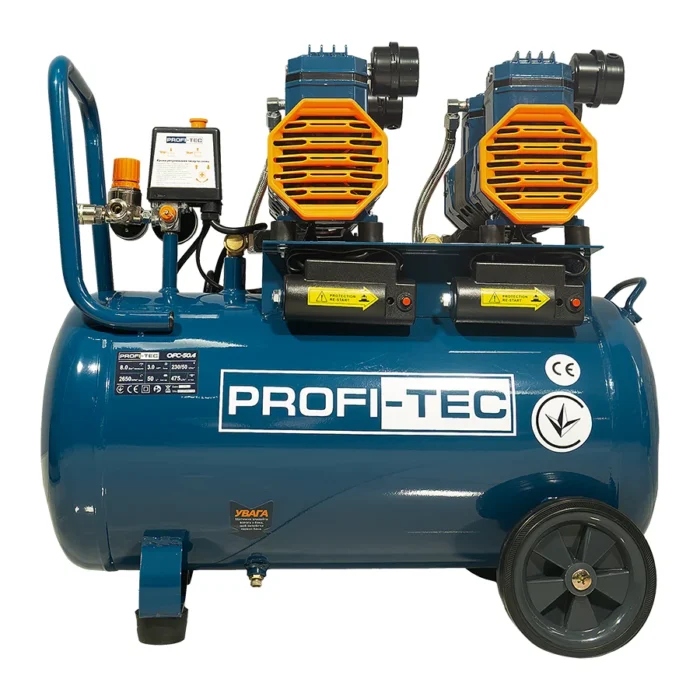 Компресор безмасляний PROFI-TEC OFC-50.4 (50 л, 3.0 кВт, 475 л/хв): 50 л, 8 Бар, 475 л/хв