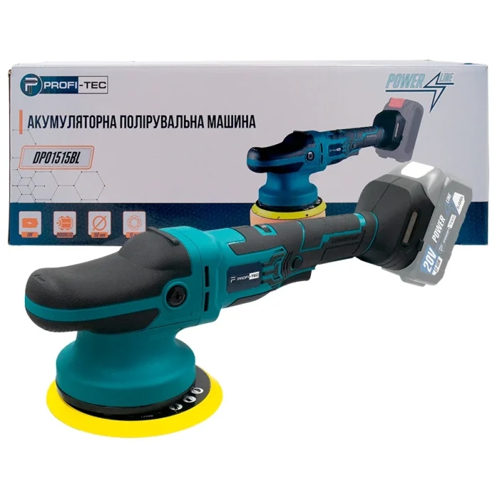 Акумуляторна ексцентрикова полірувальна машина PROFI-TEC DPO1515BL POWERLine (без акумулятора та зарядного пристрою): 15 мм, 750 / 1600 / 2500 / 4000 / 5600 / 6800 об/хв