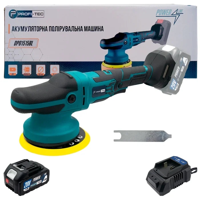 Акумуляторна ексцентрикова полірувальна машина PROFI-TEC DPO1515BL POWERLine (1×PT2040MP (4.0 Аг), зарядний пристрій): 15 мм, 750 / 1600 / 2500 / 4000 / 5600 / 6800 об/хв