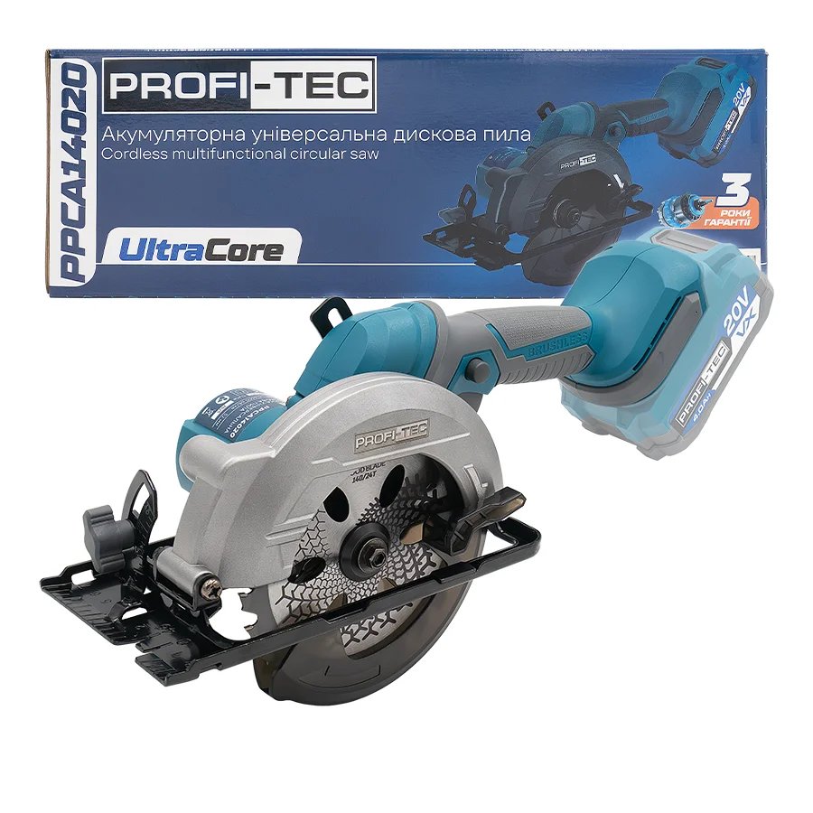 Акумуляторна універсальна дискова пила PROFI-TEC PPCA14020 UltraCore (без акумулятора та зарядного пристрою): 140 мм, 52 мм