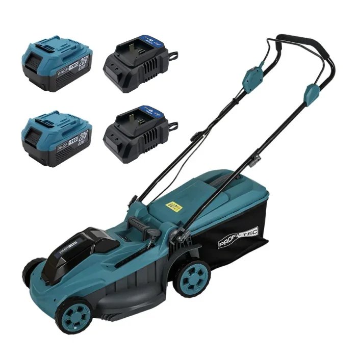 Акумуляторна газонокосарка PROFI-TEC EcoCut 43 Lite (2×PT2040EP (4.0 Аг), 2×зарядний пристрій): ширина 430 мм, висота 25 – 75 мм, 2 акумулятори PT2040EP по 4,0 Аг і 2 зарядні пристрої