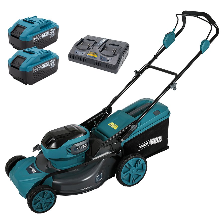Акумуляторна газонокосарка PROFI-TEC EcoCut 51 Pro (2×PT2080EP (8.0 Аг), зарядний пристрій): ширина 510 мм, висота 30 – 80 мм, 2 акумулятори PT2080EP по 8,0 Аг і зарядний пристрій