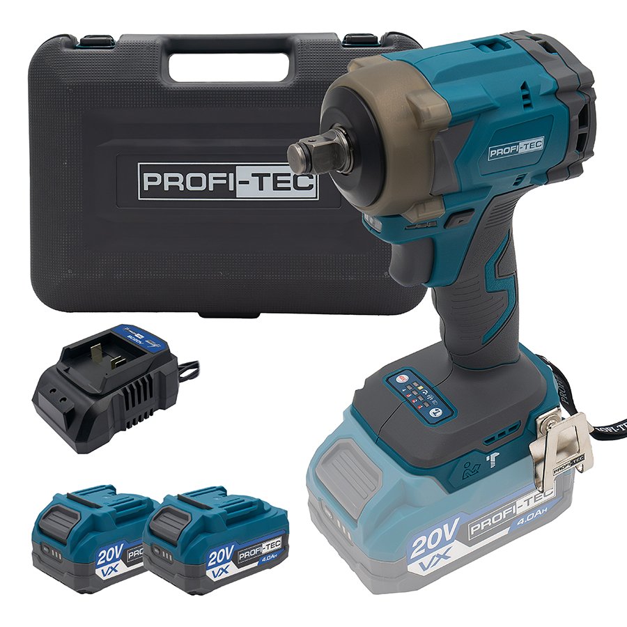 Акумуляторний гайковерт PROFI-TEC PPTW4520 POWERLine (2×PT2040VX (4.0 Аг), зарядний пристрій): 400 Нм, 450 Нм